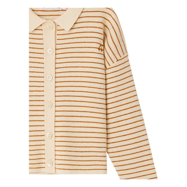 Cecile Wool and Cotton Striped Cardigan | Caramel
