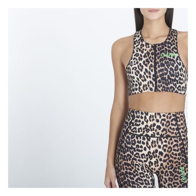 Brassière Dos Nageur Active Zippée Imprimée Matières Recyclées | Léopard