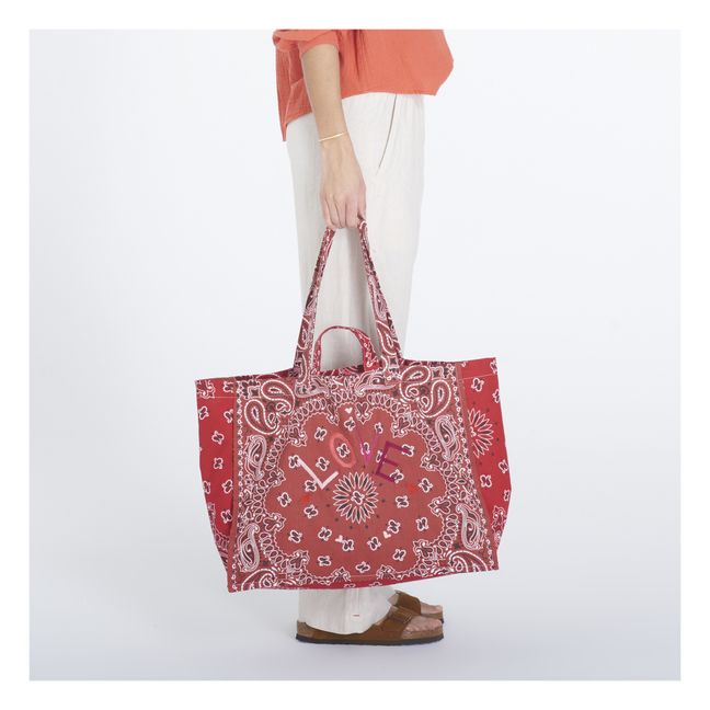 Love Embroidery  Maxi Shopping Bag | Rosso scuro