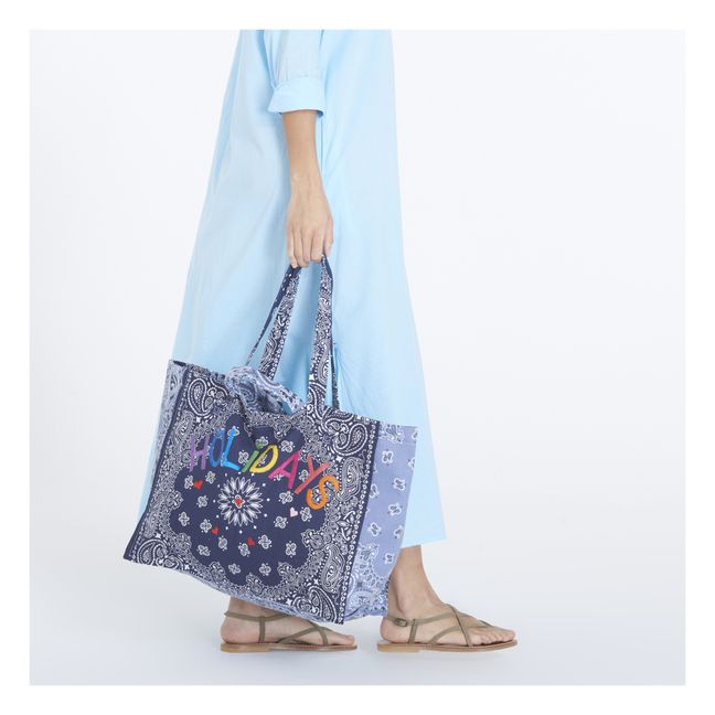 Holidays Embroidery Maxi Shopping Bag | Blu marino