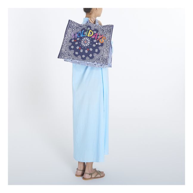 Holidays Embroidery Maxi Shopping Bag | Navy