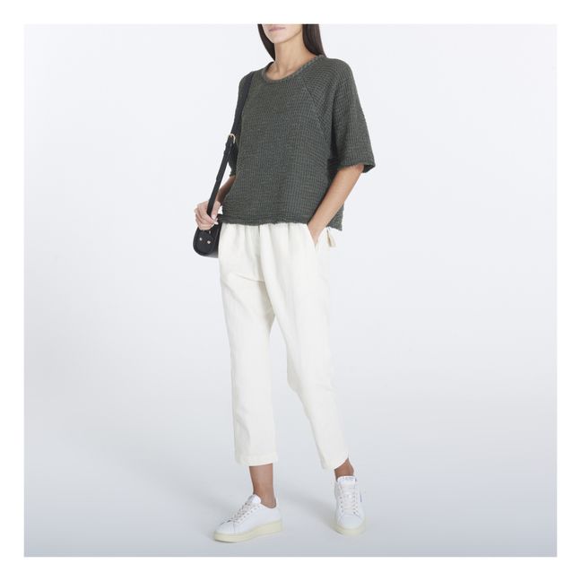 Cova Cotton and Linen Waffle Top | Dark green