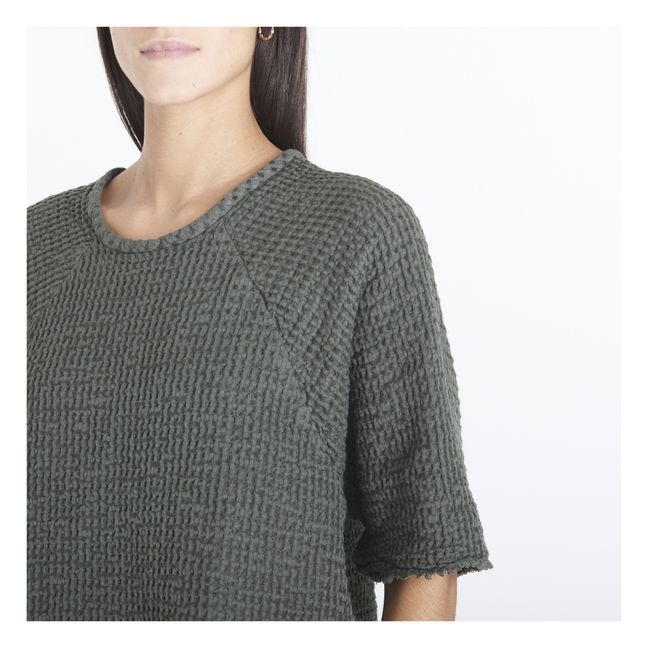 Cova Cotton and Linen Waffle Top | Dark green