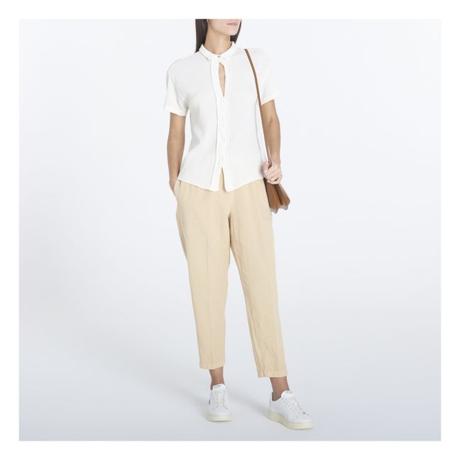 Camicia a maniche corte in crêpe di cotone | Bianco
