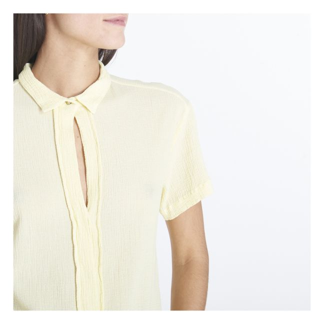 Short Sleeve Cotton Crepe Shirt | Yellow