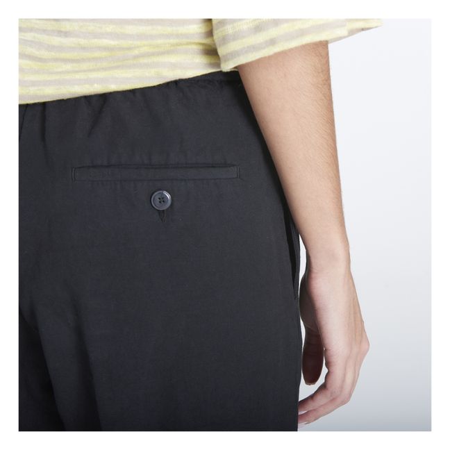 Pantalon Carotte Elastiqué Coton et Lin | Black