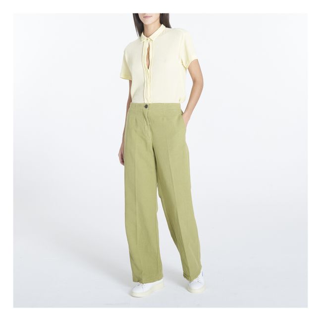 Cotton and Linen Straight-Leg Trousers | Olive green