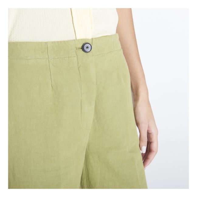 Pantaloni dritti in cotone e lino | Verde oliva