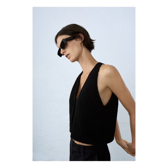 Veste Sans Manches Maille Coton Recyclé | Noir
