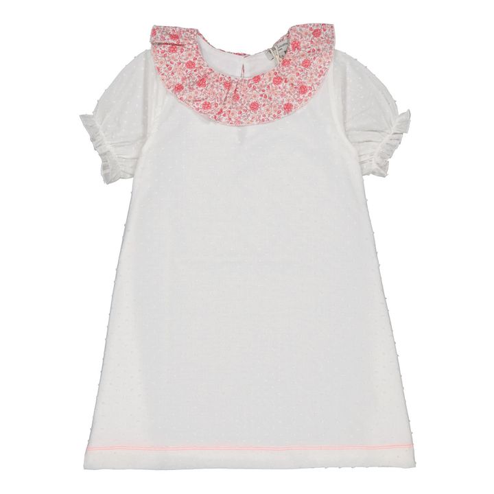 Coco Organic Cotton Dress with Floral Collar | Ecru- Immagine del prodotto n°0