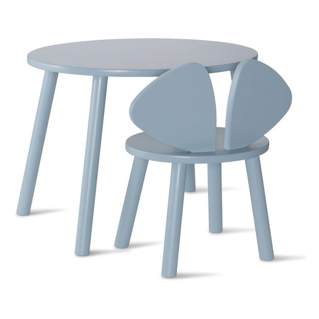 Mesa y silla de madera de abedul Ratón | Azul Cielo