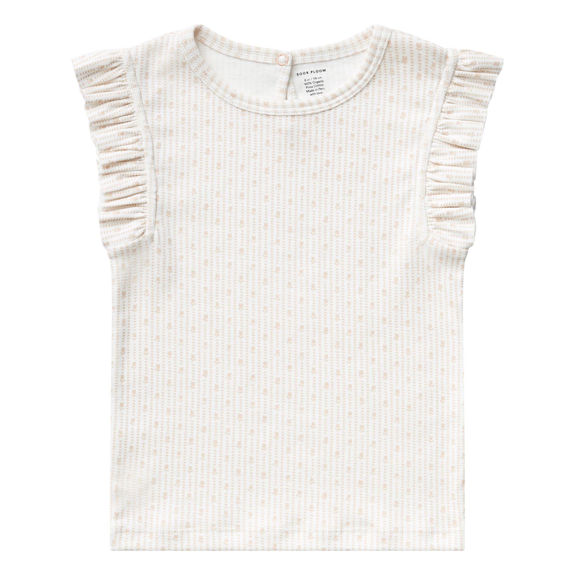 Soor Ploom - Pima Organic Cotton Ribbed Floral Frill T-Shirt