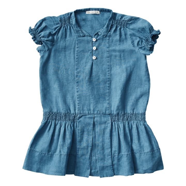 Kleid aus Baumwolle und Leinen Lucille | Blau- Produktbild Nr. 0