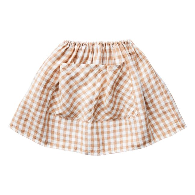 Emelia Gingham Linen Skirt | Peach