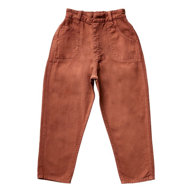 Pantaloni in denim di cotone organico e lino Vesper | Terracotta