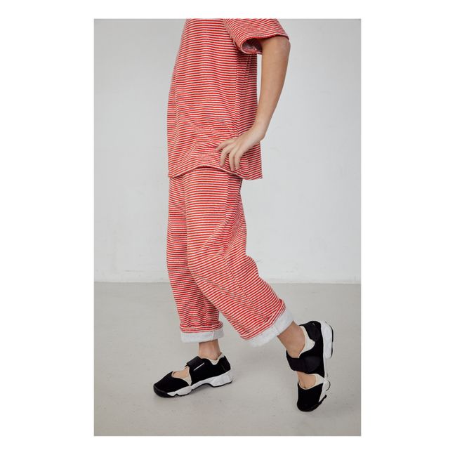 Straight Leg Organic Cotton Striped Sweatpants | Rosso