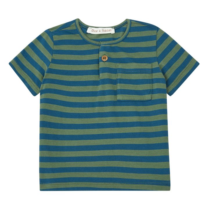 Camiseta a rayas con bolsillo | Verde Kaki- Imagen del producto n°0