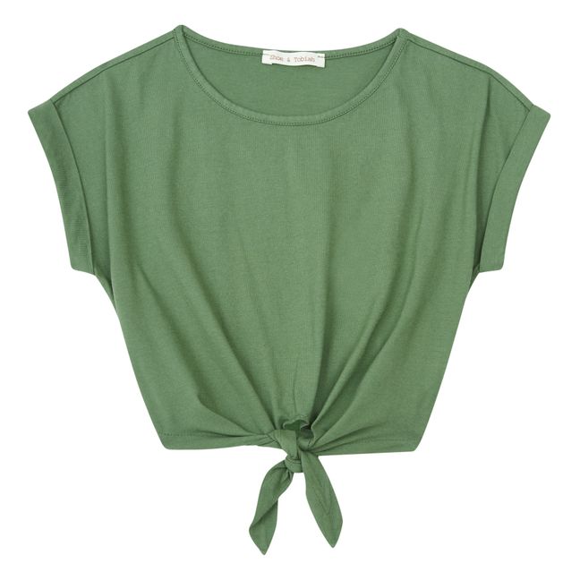 Tie Front Cropped T-shirt | Khaki
