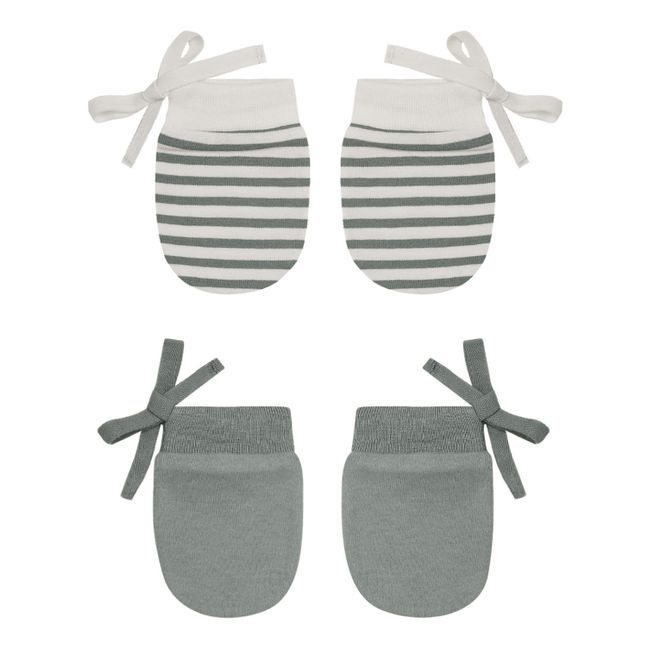Lot 2 Paires de Moufles Coton Bio | Vert de gris