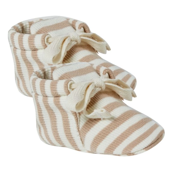 Striped Organic Cotton Booties | Beige- Product image n°0