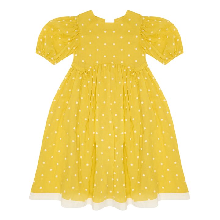 Cotton Voile Polka Dot Dress | Yellow- Product image n°0