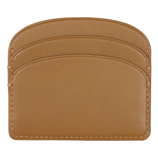 Half Moon Smooth Leather Card Holder | Capuccino