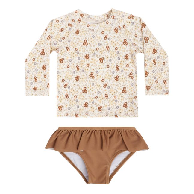 T-Shirt Anti-UV + Culotte Imprimé Floral | Marron