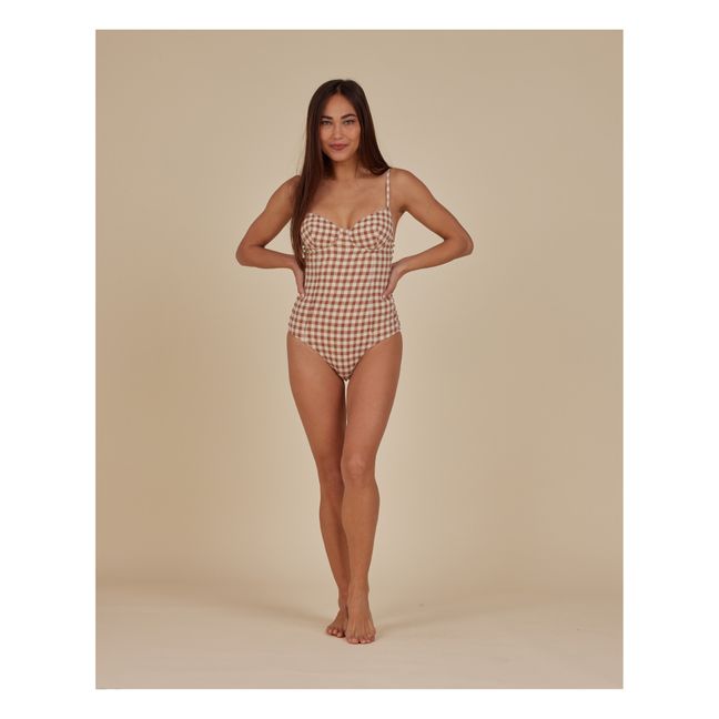 Checked One-Piece Swimsuit | Beige