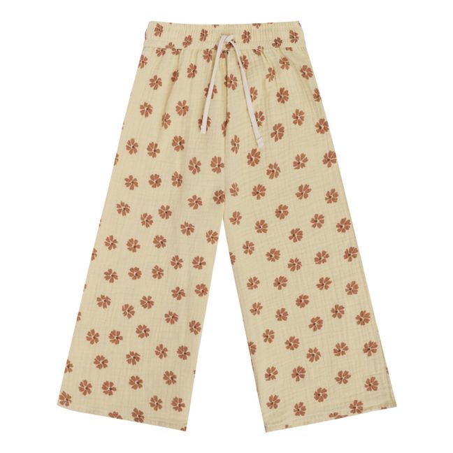 Wide Floral Pants | Beige
