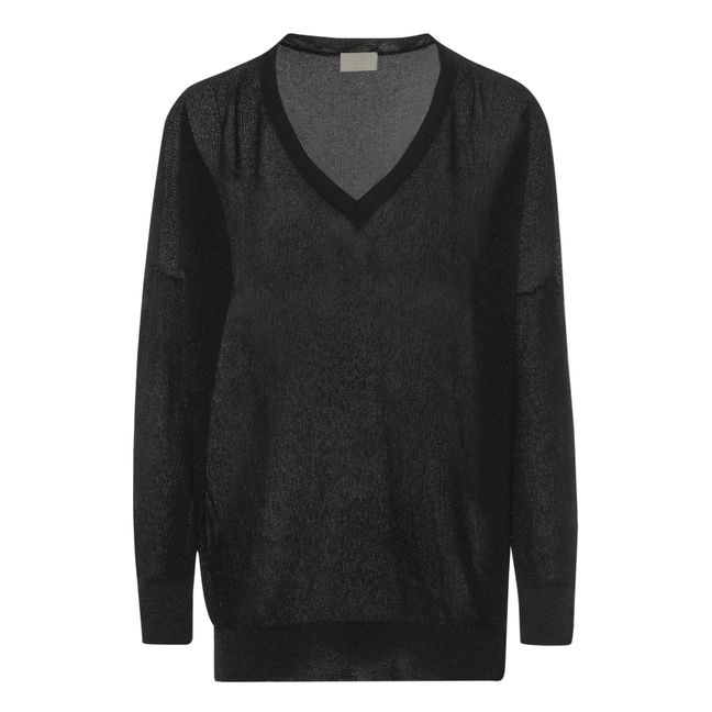 Gia Sparkly Ribbed Sweater | Nero