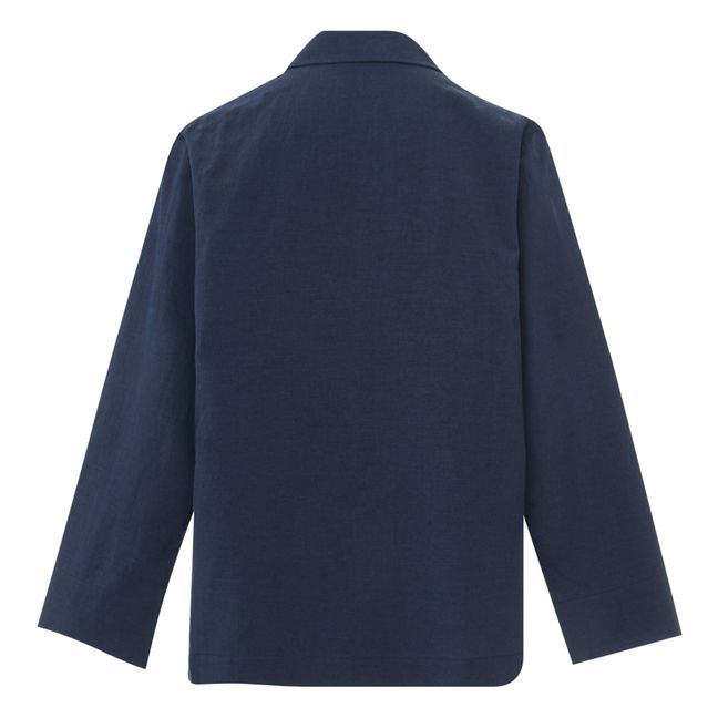 Cotton and Linen Jacket with 2 Buttons | Azul Marino