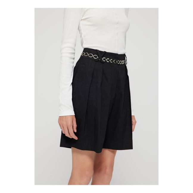 Pleated Linen Shorts | Nero