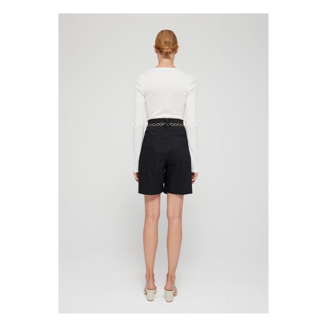 Pleated Linen Shorts | Negro