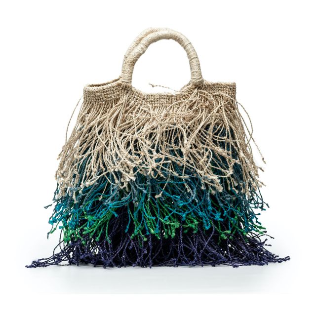 Sac Jute Macramé Franges Multicolore | Bleu