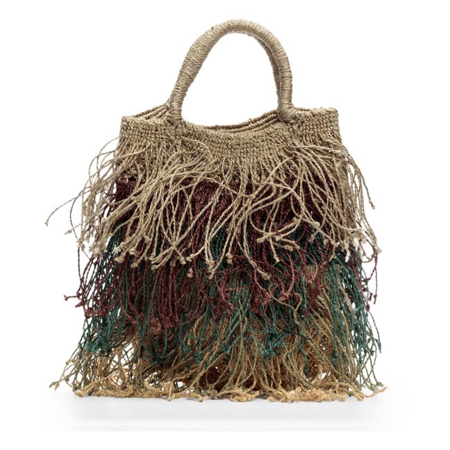 Sac Jute Macramé Franges Multicolore | Marron