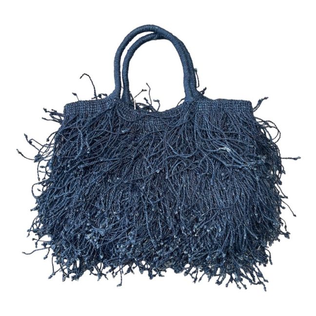 Sac Jute Macramé Franges | Bleu marine