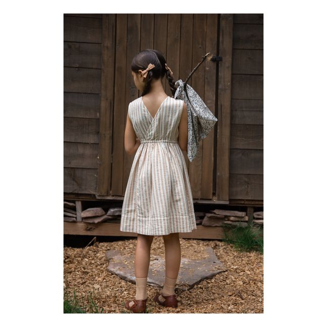 Gestreiftes Kleid aus Bio-Baumwollgaze Orla | Seidenfarben