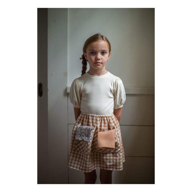 Emelia Gingham Linen Skirt | Rosa Melocotón