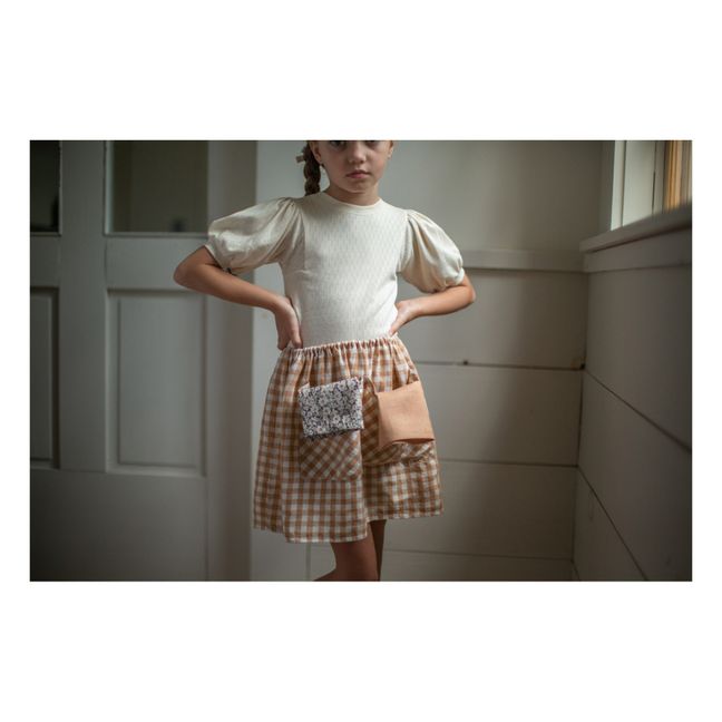 Emelia Gingham Linen Skirt | Rosa Melocotón