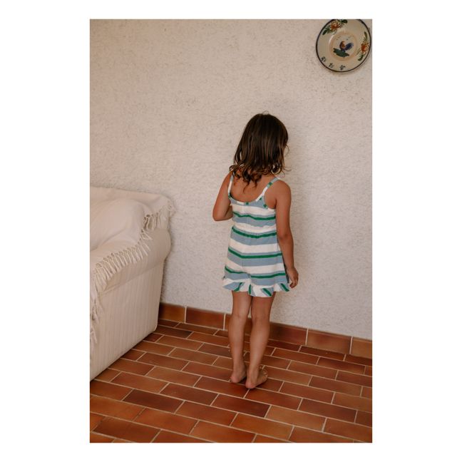 Combishort Jude Rayé Eponge Coton Bio | Bleu ciel