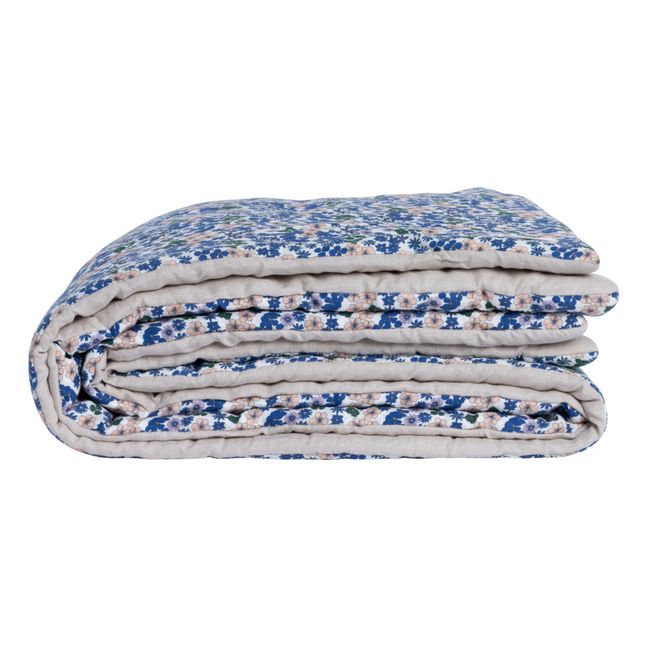 Printed Linen Quilt  | Azure blue