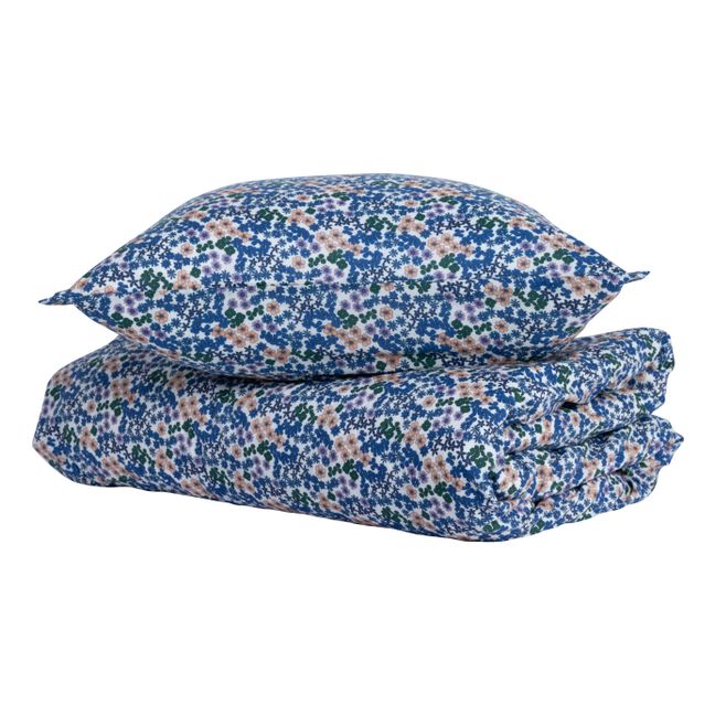 Flower Printed Cotton Bedding Set | Azure blue