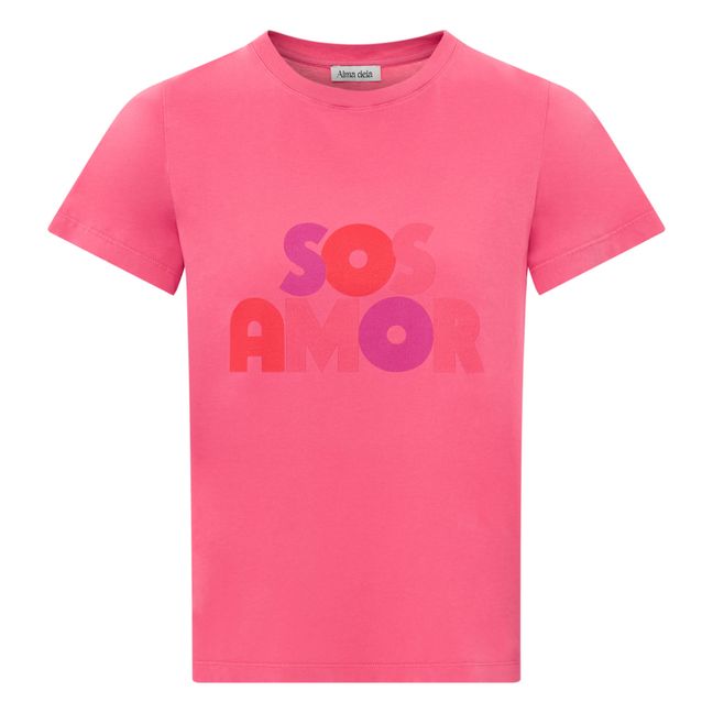 Camiseta estampada clásica SOS AMOR Algodón orgánico | Rosa Fushia