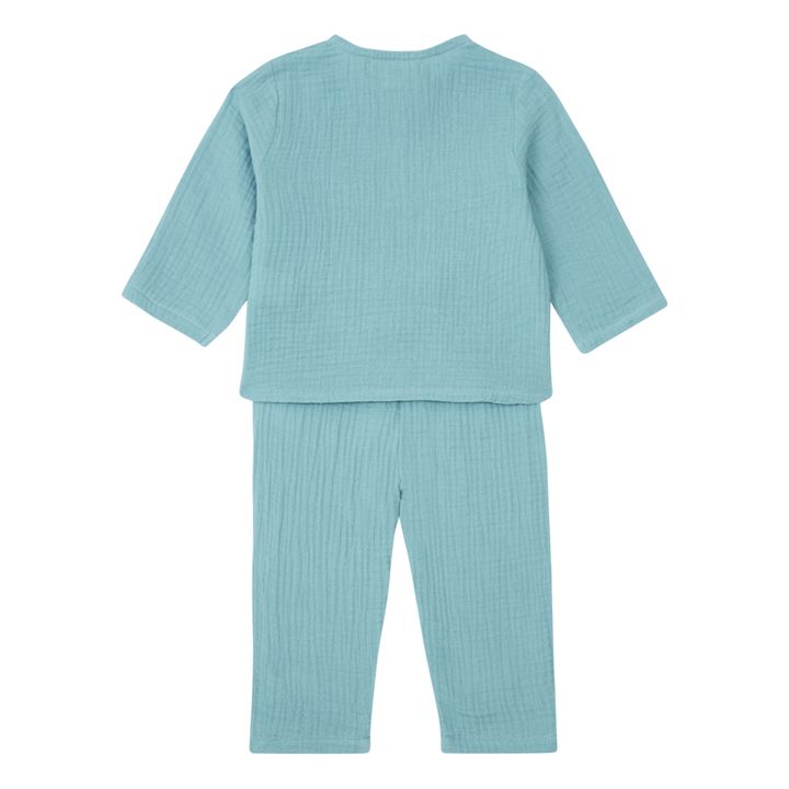 Organic Cotton Gauze Pajamas Top + Pants | Verde agua- Imagen del producto n°2