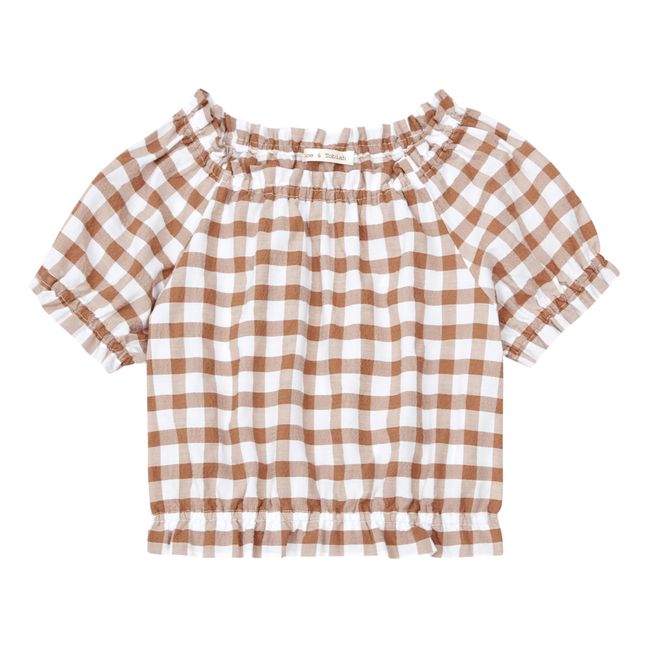 Cropped Seersucker Check Blouse | Camel