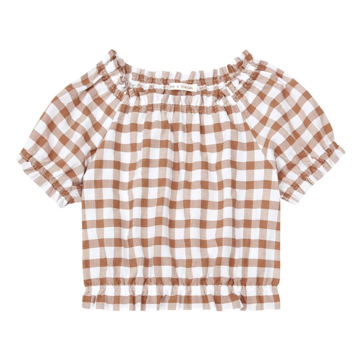 Cropped Seersucker Check Blouse | Camel- Product image n°0