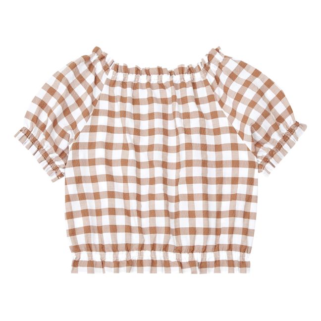 Cropped Seersucker Check Blouse | Camel
