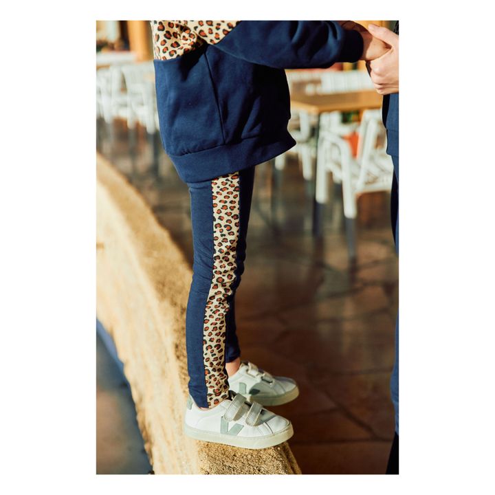 Ondine Organic Cotton Leopard Print Leggings | Azul Marino- Imagen del producto n°1