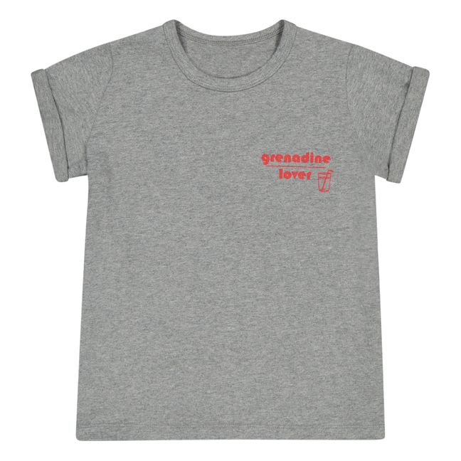 Loulou Grenadine Lover Motif Organic Cotton T-Shirt | Grey