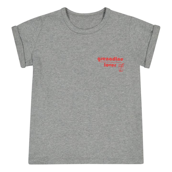 Loulou Grenadine Lover Motif Organic Cotton T-Shirt | Grey- Product image n°0